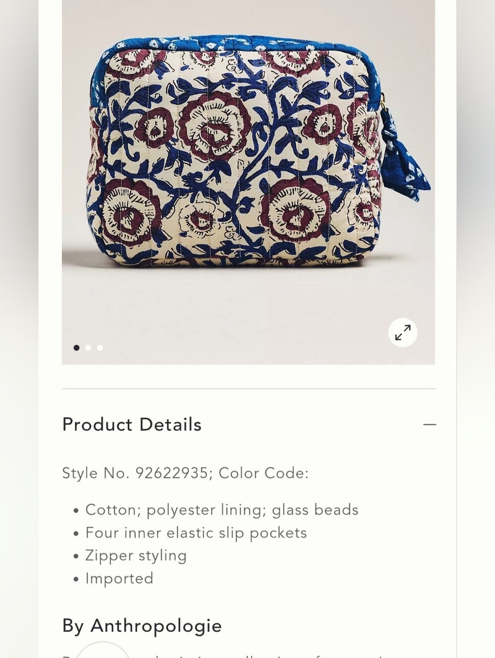 Anthropologie, Printed Cosmetic Bag In Olive - Picture 3 of 3